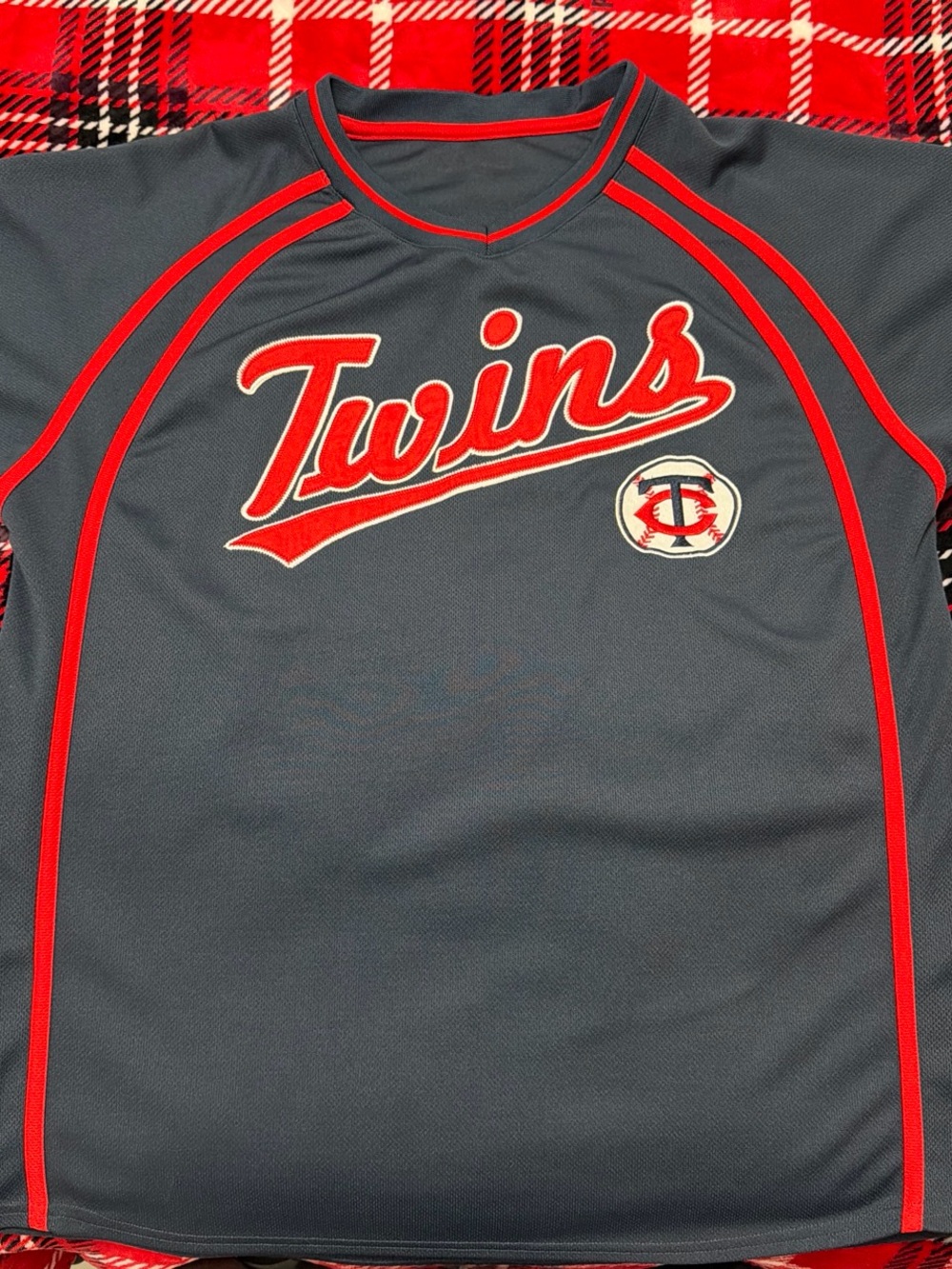 Men's Grey and Red Baseball Jersey